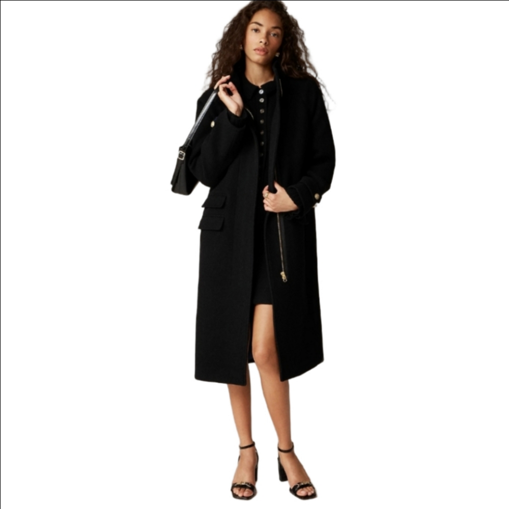 J Crew Petite Toscana coat in Italian stadium-cloth wool blend CE179 Black Sz 0